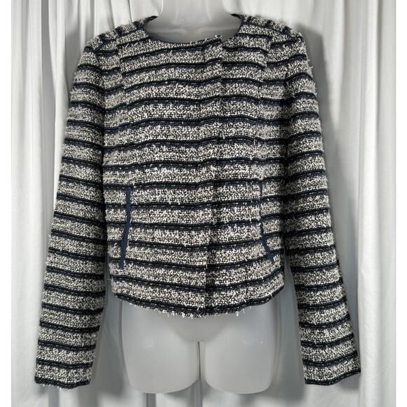 Ann Taylor Loft Tweed Blazer Jacket Navy Blue White 6 Preppy Workwear 89-10 - Picture 4 of 14